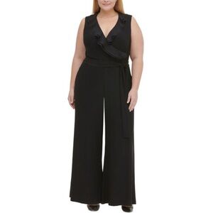 NWT Tommy Hilfiger Black Ruffle Wrap Wide Leg Belted Sleeveless Jumpsuit